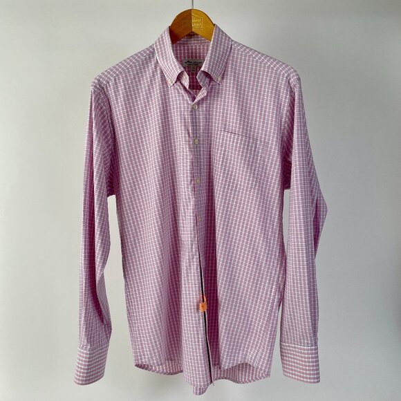Peter Millar Fine Cotton Gingham Check Button Down Shirt, Pink White, Size M - Picture 1 of 7